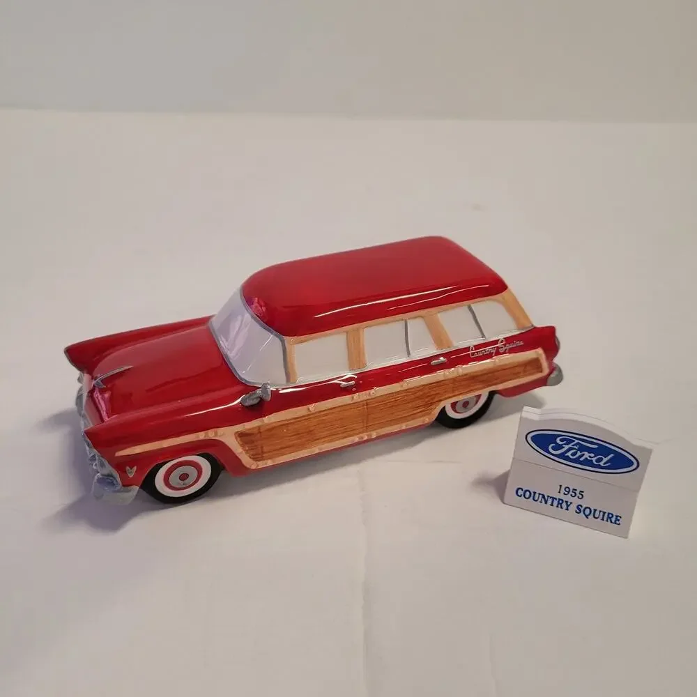 Dept. 56 1955 Ford Country Squire Red Station Wagon with Sign 54950 RETIRED RARE
